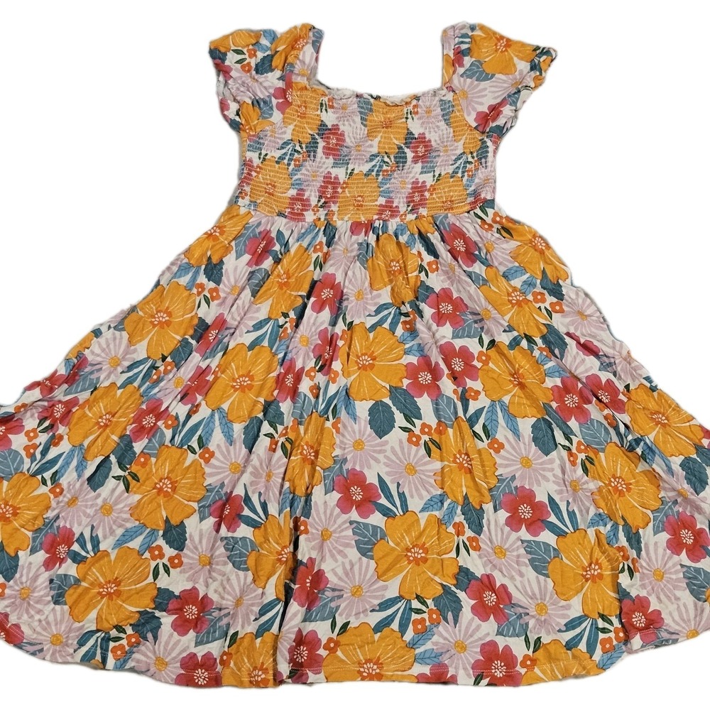 Little Sleepies Beachy Blooms Smocked Twirl Dress Girls Size 10 Pockets Floral